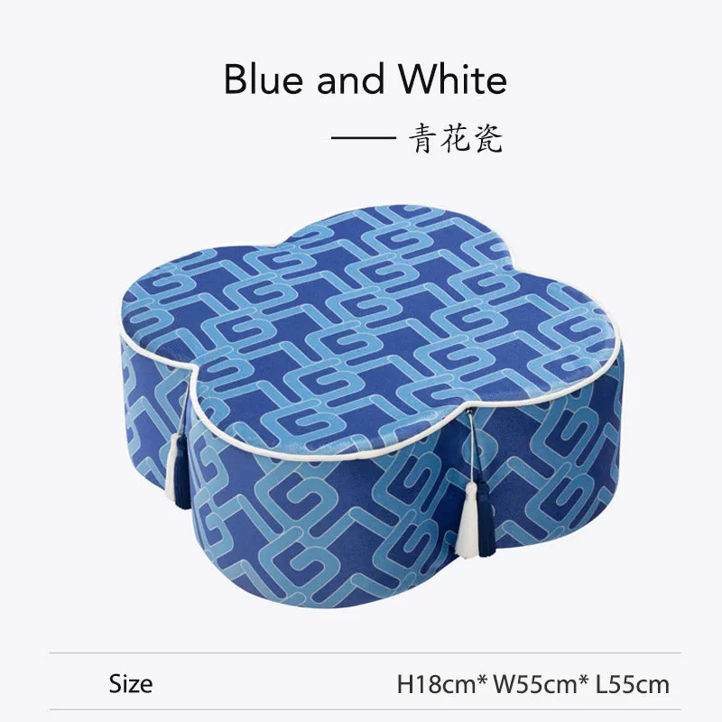 Unique Chinese Blue and White Meditation Cushion Pouf With Tassel