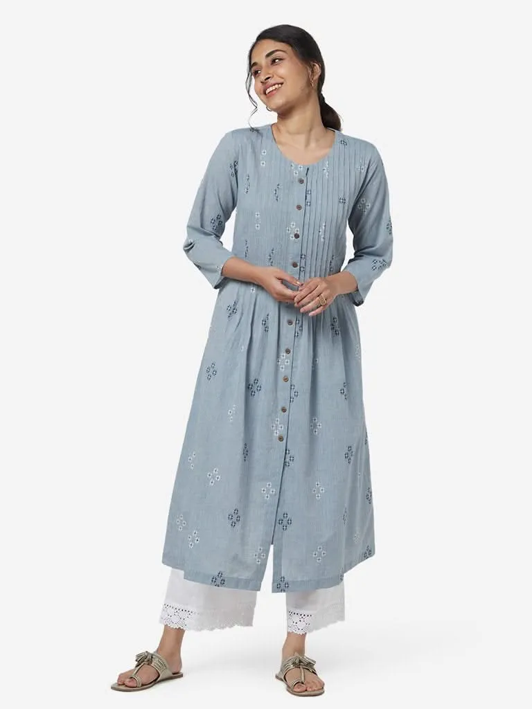 Utsa Light Blue Fit-And-Flare Woven Cotton Kurta