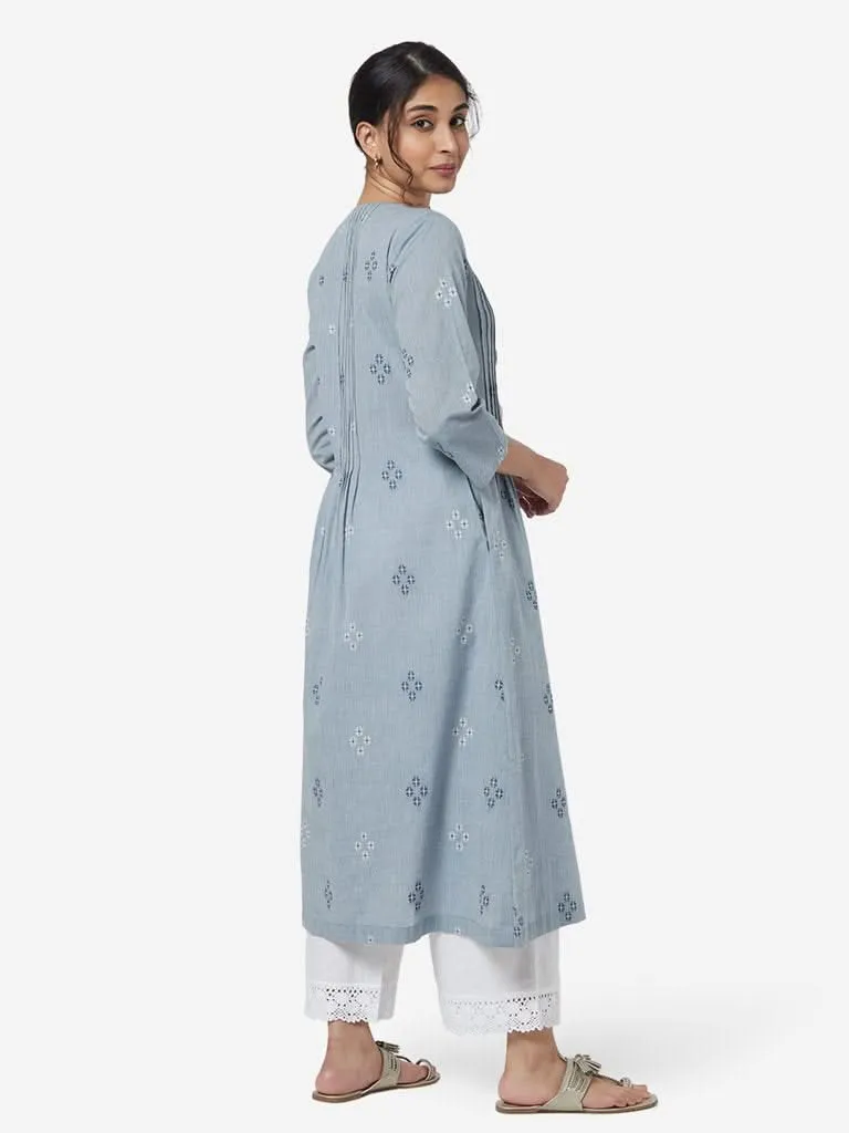 Utsa Light Blue Fit-And-Flare Woven Cotton Kurta