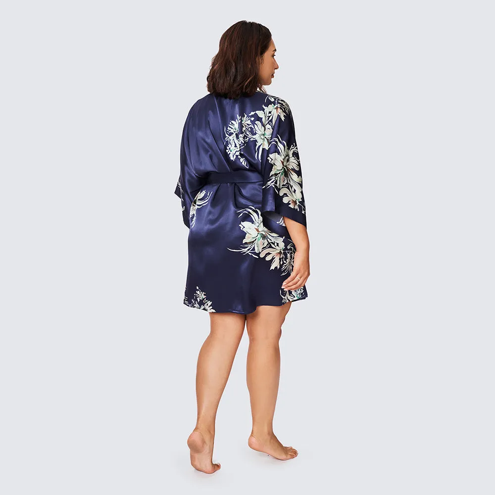 Washable Silk Yuri Short Kimono Robe (Plus Size)