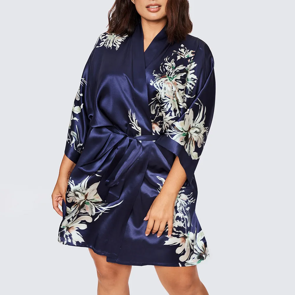 Washable Silk Yuri Short Kimono Robe (Plus Size)