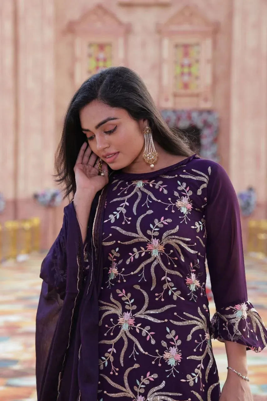 Wedding-ready Sharara Suit Set in Purple Hue