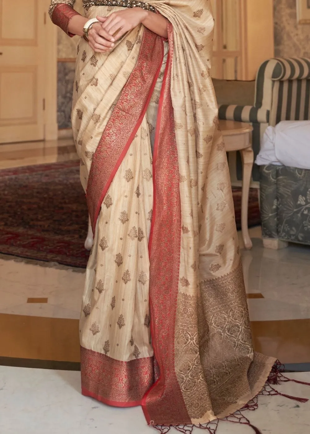 Wheat Brown Woven Banarasi Tussar Silk Saree : Top Pick