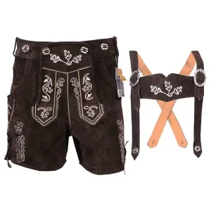 Women Oktoberfest Costumes Suede Lederhosen Leather Short Chocolate Brown