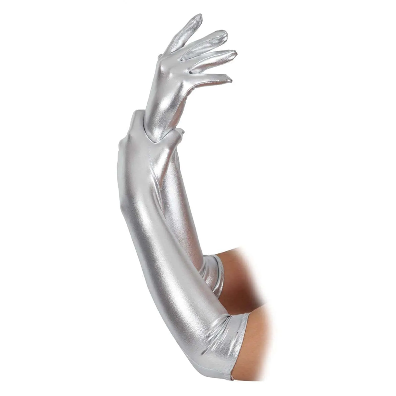 Womens Long Gloves Metallic Finish Glamour Fancy Dress