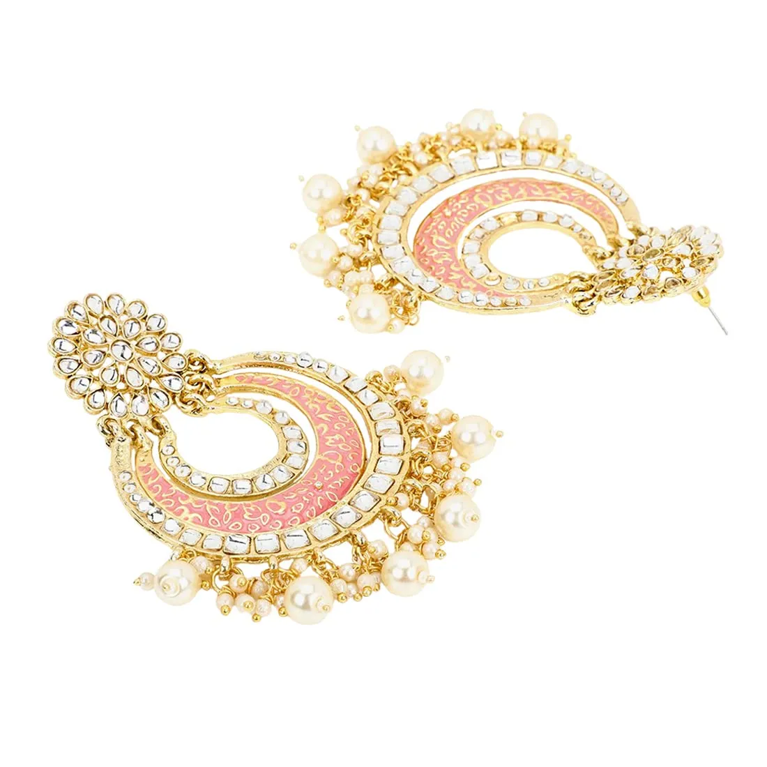 Yellow Chimes Chandbali Earrings for Women Gold Plated Peach Meenakari Touch Traditional Kundan Studded Chand bali Earrings for Women and Girls