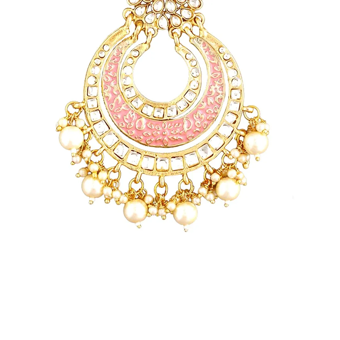 Yellow Chimes Chandbali Earrings for Women Gold Plated Peach Meenakari Touch Traditional Kundan Studded Chand bali Earrings for Women and Girls