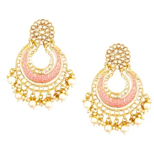 Yellow Chimes Chandbali Earrings for Women Gold Plated Peach Meenakari Touch Traditional Kundan Studded Chand bali Earrings for Women and Girls