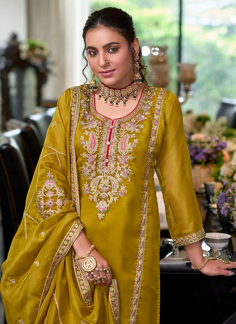 Yellow Traditional Embroidery Pakistani Pant Suit