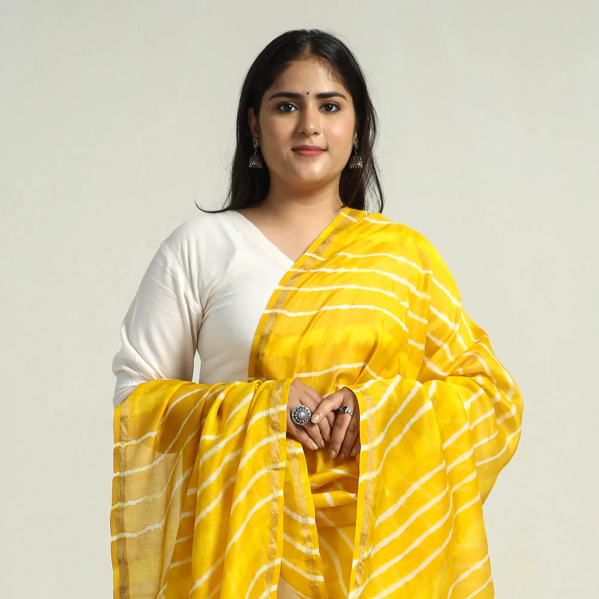 Yellow - Traditional Tie & Dye Chanderi Silk Leheriya Dupatta 44